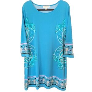 MICHAEL KORS Women's Dress‎ SZ 12 Blue Paisley Print Accents Stretch Cool Boho